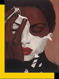 Black Woman Peeling Off Mask