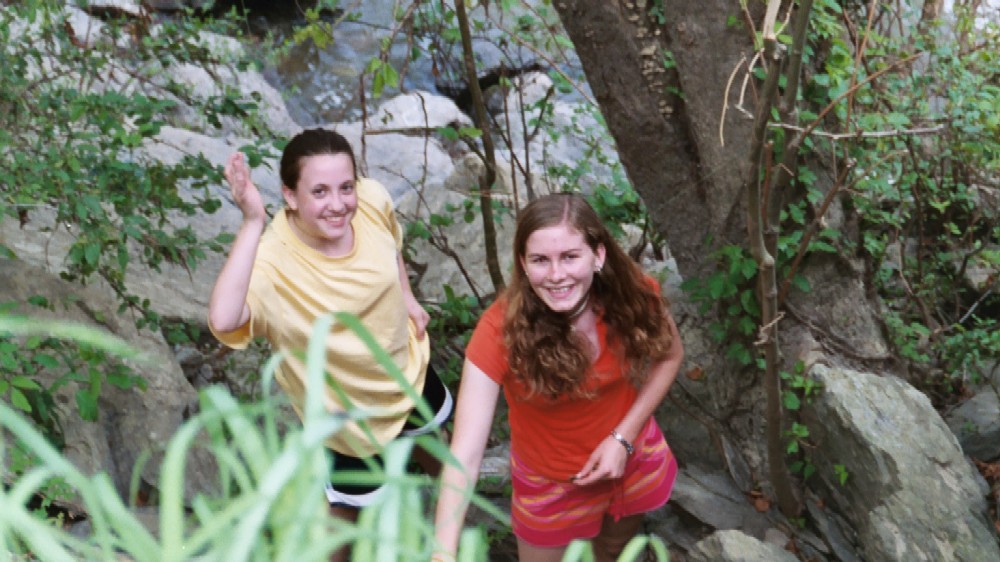 Kate and Leafy down the drop