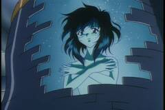 Melfina in the tank navigating the ship.