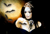 A background layer of a vampiress duplicated with bats as animation.