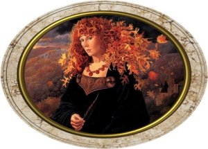 Autumn Queen in round marble frame.