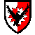 Per pale argent and gules, on a sun counterchanged a raven displayed and facing sinister, a bordure sable