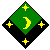 Per chevron inverted vert and sable, an increscent between four mullets of four in cross Or.