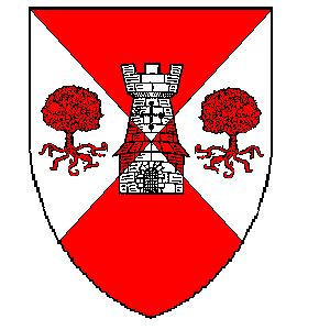  Per saltire gules and argent, 
a tower counterchanged between in fess two trees eradicated gules.