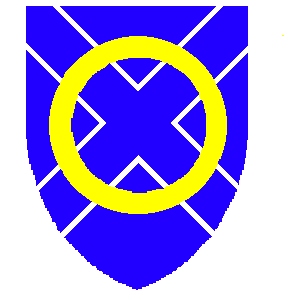 Blazon: Azure, a saltire voided argent, overall an annulet Or