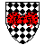 Lozengy argent and sable, two peacocks respectant, martletted and in their vanity, gules