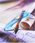 blueprints, protractor and pencil