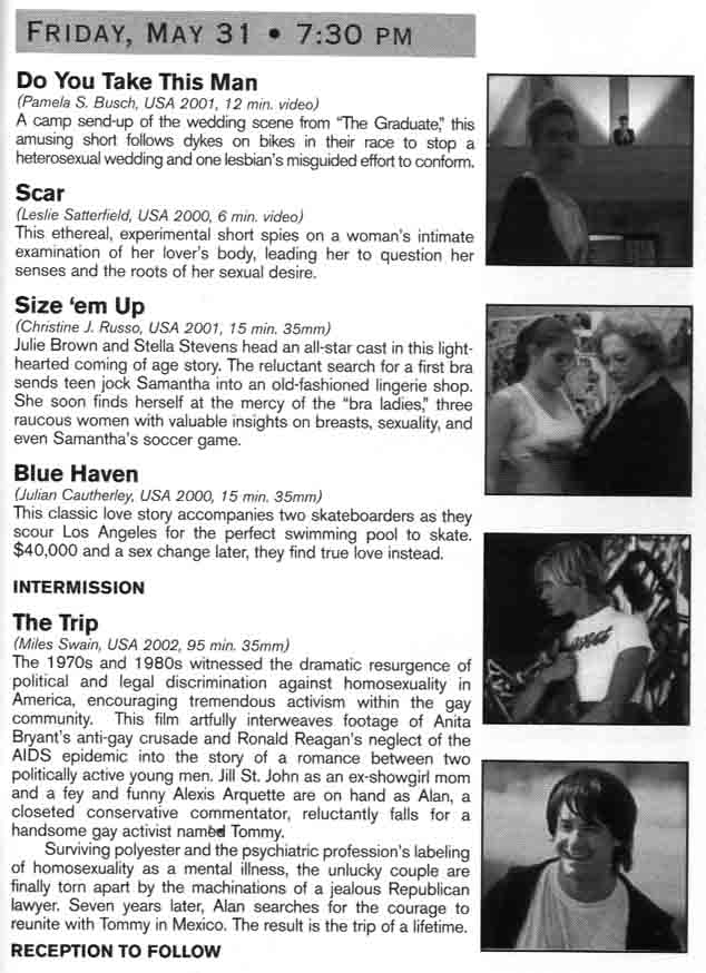 &quot:HartfordGay and Lesbian Film Festival" booklet write-up for June 1 movie line up