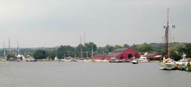 The Mystic Seaport - looking from US 1 bridge over the Mystic River at the sailing ships