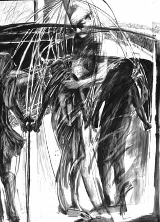 Puppeteer, graphite drawing, 5 feet by 4 feet