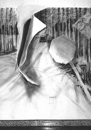 Charcoal Drawing done directly on the walls of the Cade Gallery at Anne Arundel Community College in March 2002