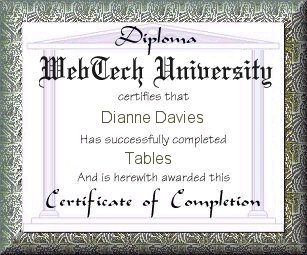 Tables Course Certificate