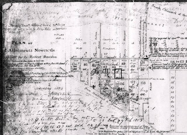 Land Titles Office map showing Platt's Channel, Platt's Mill and allotments, 1852