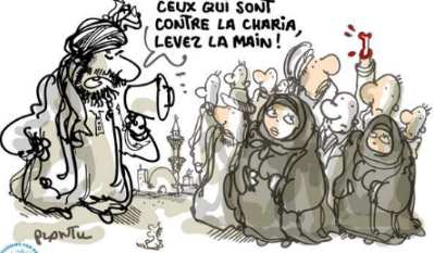 [Wer gegen die Sharia ist, hebe die Hand!]