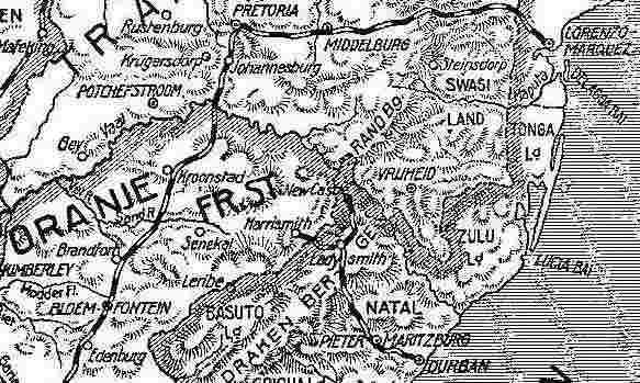 [Karte der s�dafrikanischen Bahnlinien. Rechts oben 
Louren&ccedil;o Marques an der Delagoabai]