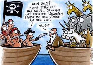 [Wie die britischen Piraten zu ihrem Wappentier kamen: Arche Noah mit Einhorn-P&auml;rchen; links oben der 'Jolly Roger' - Urform des 'Union Jack']