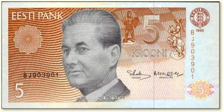 [5 Krooni Estland 1992, mit Keres als Ritter des Sch(l)ach(t)felds]