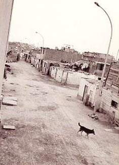 [Stra�e in Lima. Ausweislich der Stra�enbeleuchtung handelt es sich nicht etwa
um irgendein illegalies Slum in den Outskirts - dorthin d�rfte sich kein Fotograf mit Kamera trauen -, sondern um eine ganz 'regul�re' Wohngegend au�erhalb des Touristenzentrums]