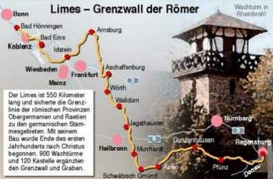 [Karte des Limes mit einem Wachturm in Rheinbrohl]