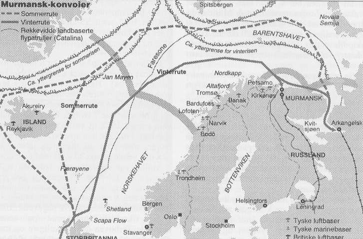 [Die Routen der alliierten Geleitz�ge nach Murmansk]