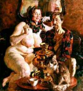 ['Am Samowar' - Gem�lde von Wiktor Ljarkalo (mit freundlicher Genehmigung des K�nstlers)]