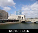 Still heading back through Philly---Amtrak building and Schuylkill River