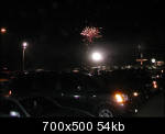 Low fireworks over the parking lot