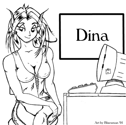 [Picture of Dina at the computer, by Dobbs @ FurryMuck]
