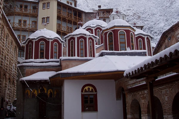 Mount Athos, view Katholikon of Holy Monastery of Gregoriou