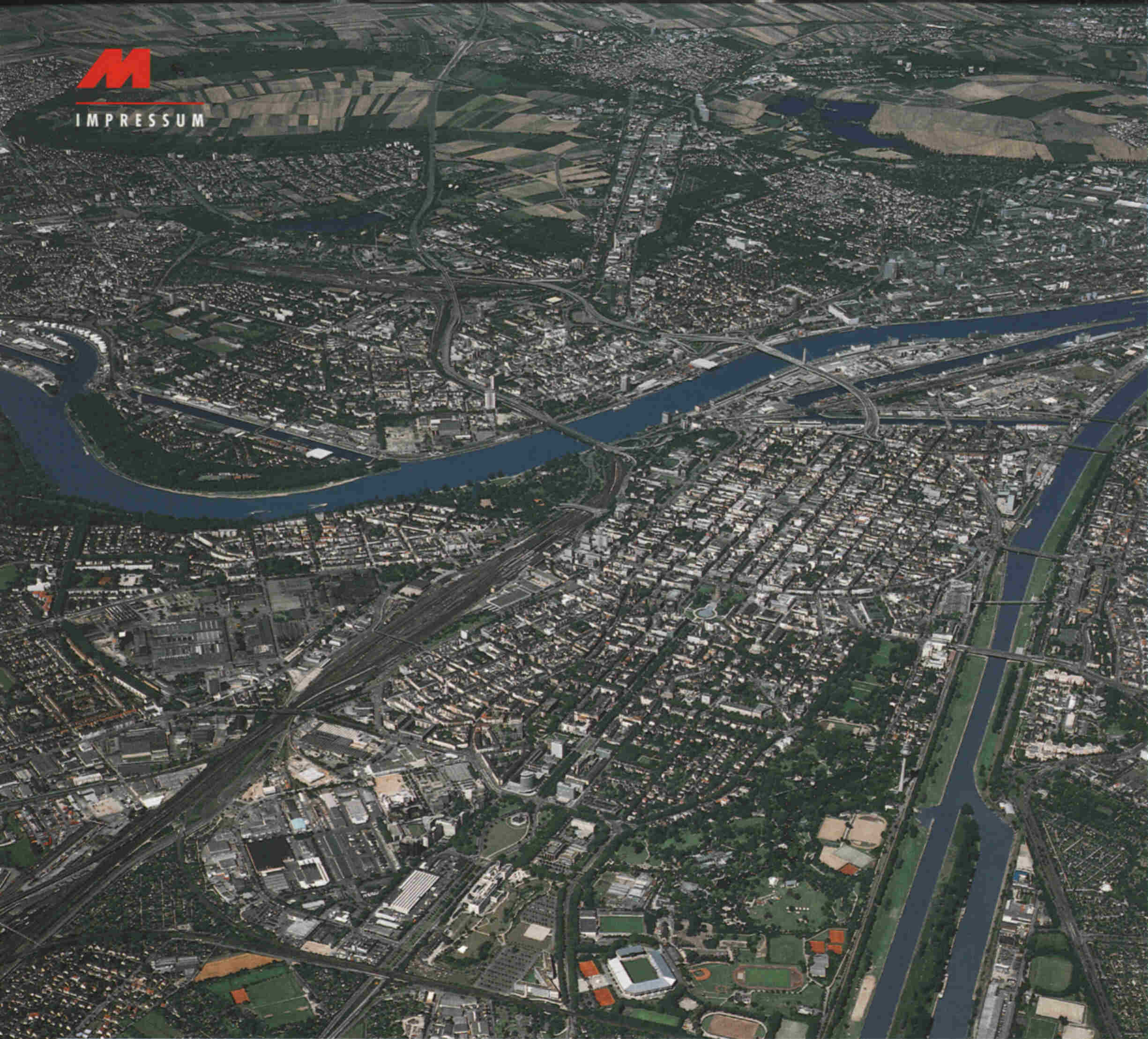 Mannheim aus der Vogelperspektive Richtung Nordwest