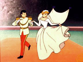 Cinderella and the Prince at their wedding