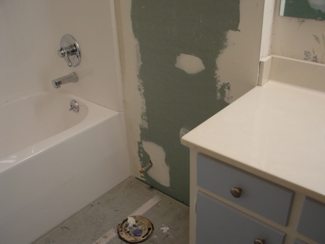Toilet area near tub