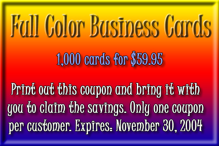 CMYK Business Card Coupon -- Print me for savings!