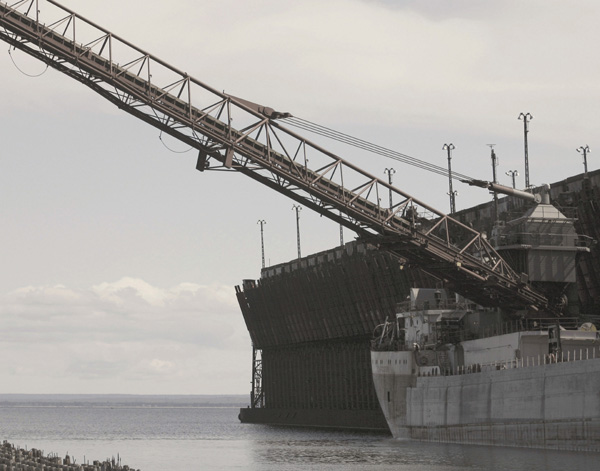 Ore ship unloading in Marquette, MI
