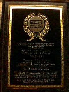 Plaque given at Induction to Hall of Fame