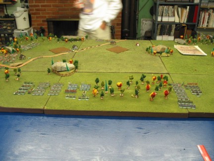 French enter the in the foreground. While the allies enter from the left.