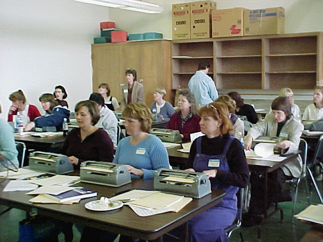 classroom full of people brushing up on Braille skills