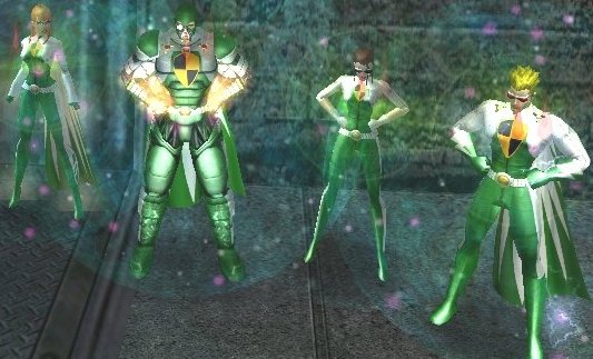 From left to right. Street Fire, Dr. Chernobyl, Spiritcaller, and Lightning Kid. Notice Spiritcaller looking down. Down as if SHAMED by being on the same team as them.