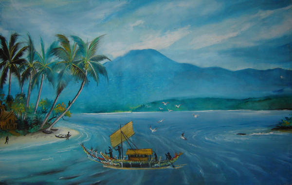 Small Village in Doreri Bay Manokwari - painted by West Papuan Artist Lucky Kaikatui