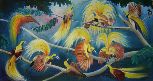 Balada Cendrawasih I painted by West Papuan Painter Lucky Kaikatui