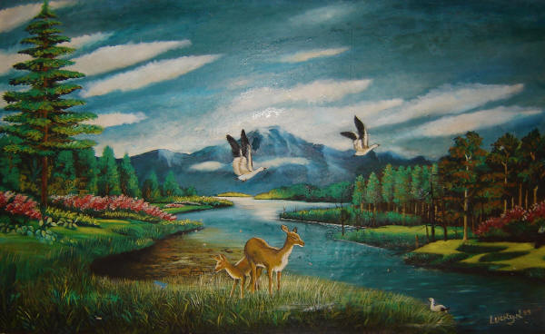 Irai River - painted by West Papuan Artis Lucky Kaikatui