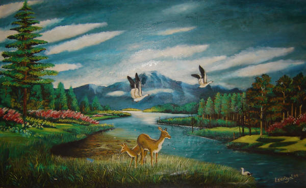 Irai River - painted by West Papuan Artis Lucky Kaikatui