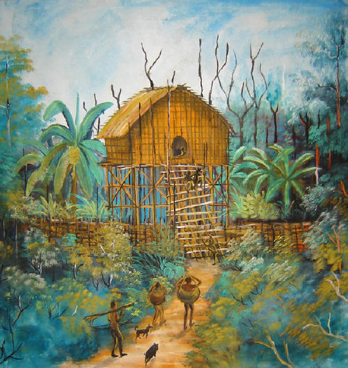 Dusun Kecil (A Papuan Family) - painted by West Papuan Artist by Lucky Kaikatui