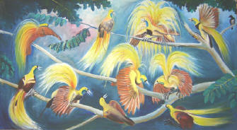 Lukisan Balada Cendrawasih - karya Pelukis Manokwari: Lucky Kaikatui