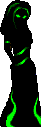  She is all black with  green she looks like a ghost almost