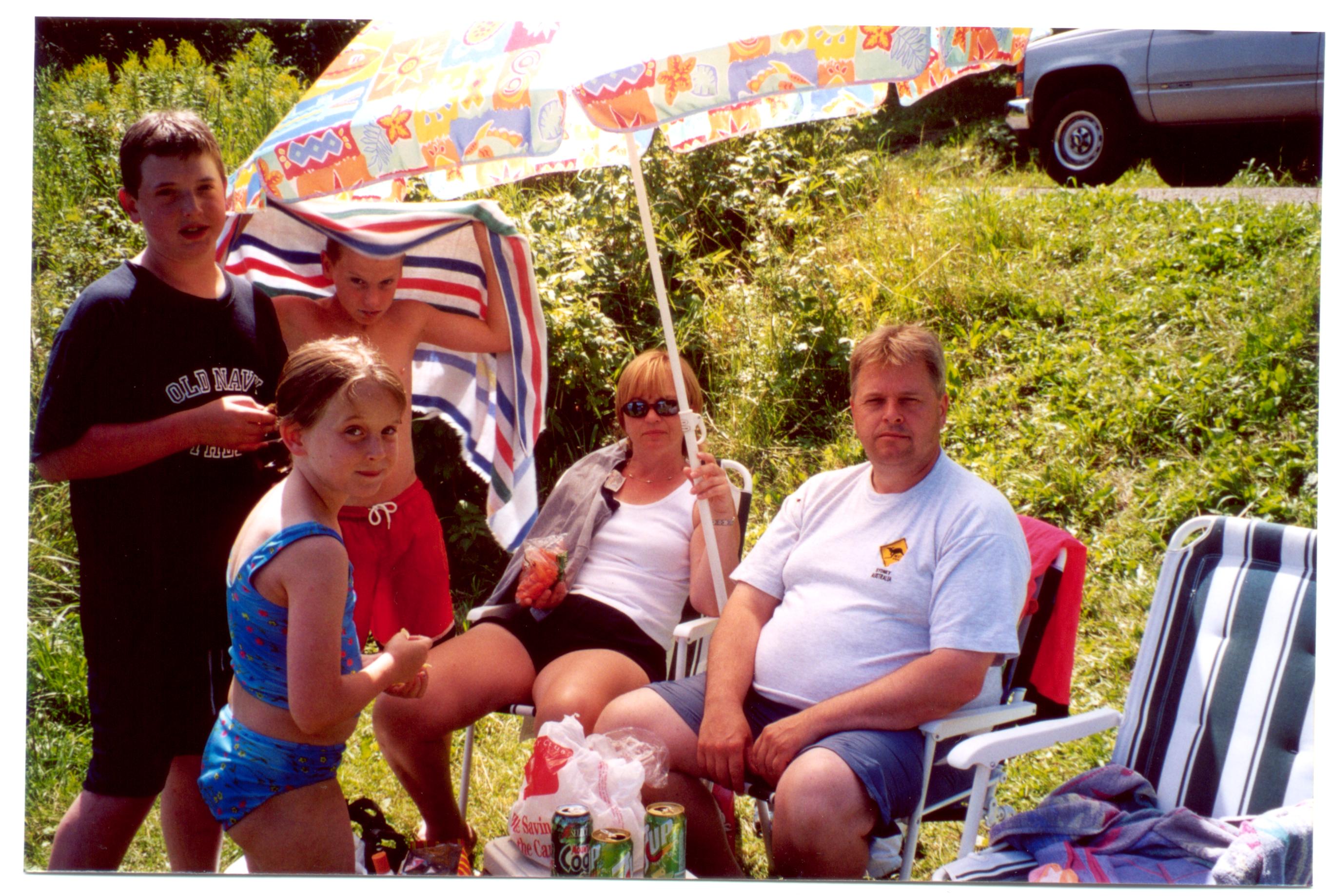 Donna and Art Meyer and kids at Oliver Lk. July 2001