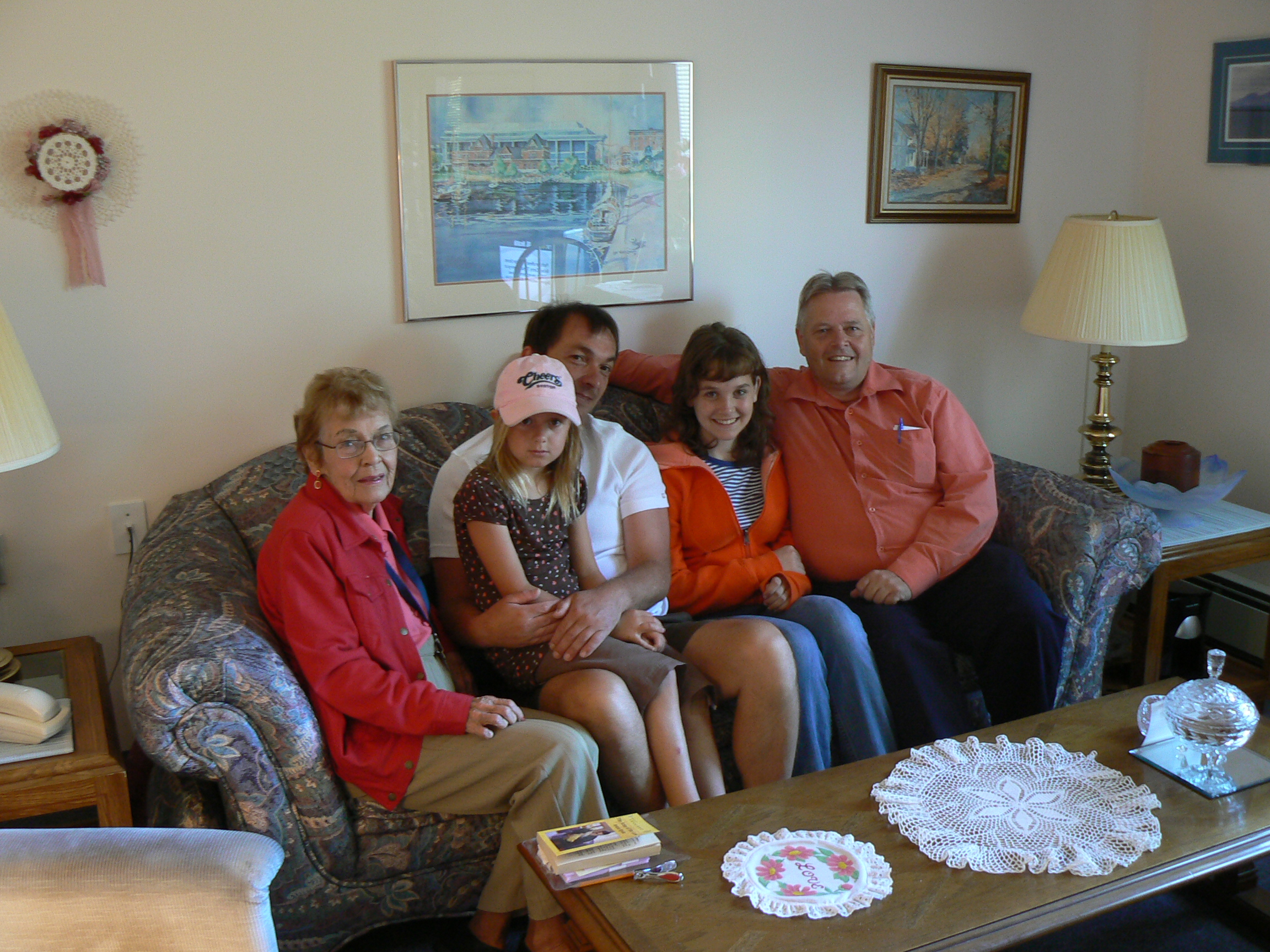 l.to r. Eleanor Pineau, Rob McQueen, Camryn McQueen(sitting on knee) Kaitlin Meyer, Art Meyer Aug. 4,2007
