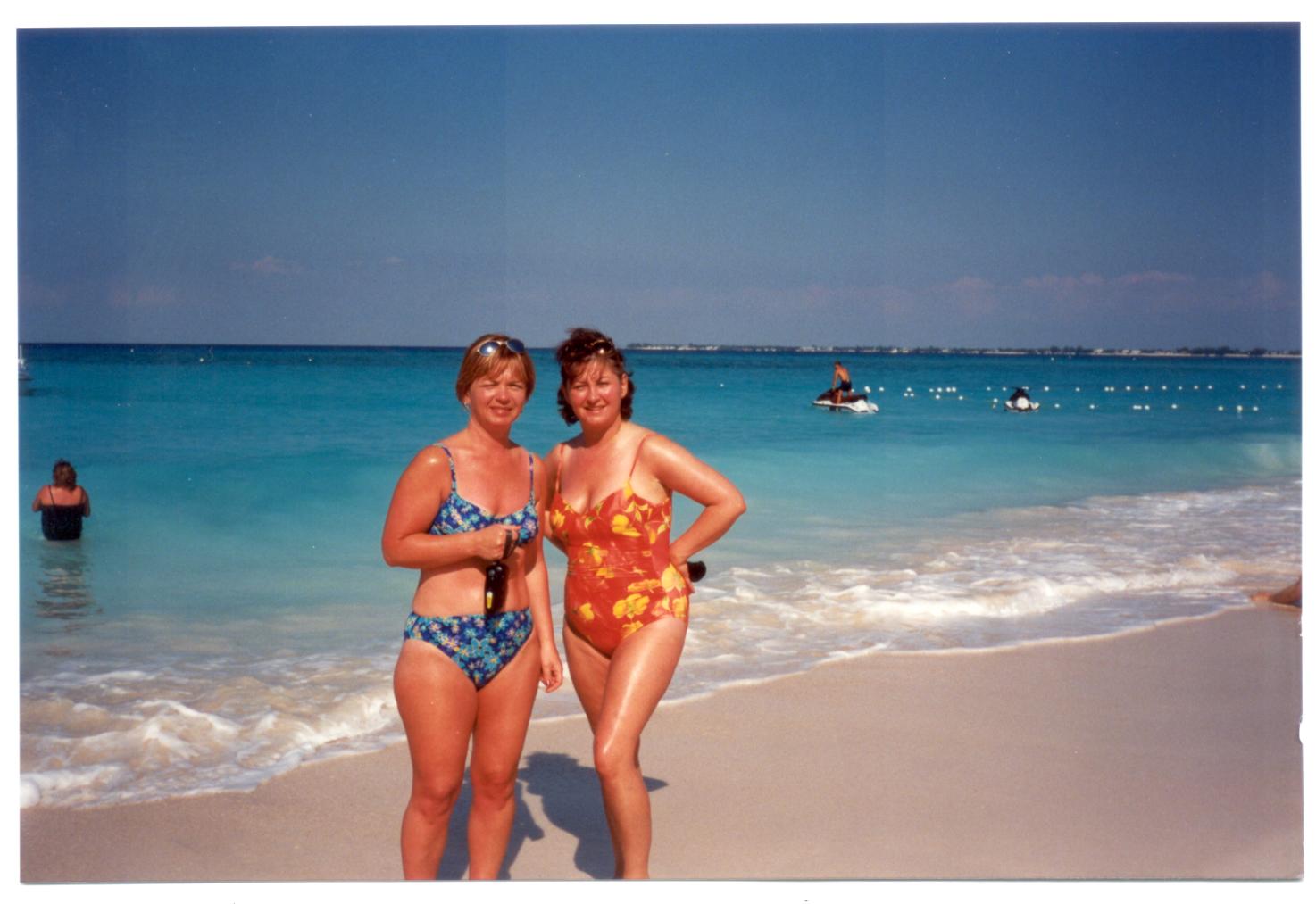 Donna , Carolyn at the beach on Grand Caymen November 1999
