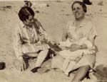 Kate and Jane holding Edith at Hampton Beach