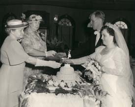 The cake: Dorothy Goldthwaite, Kate Keenan, Dot and Hank
